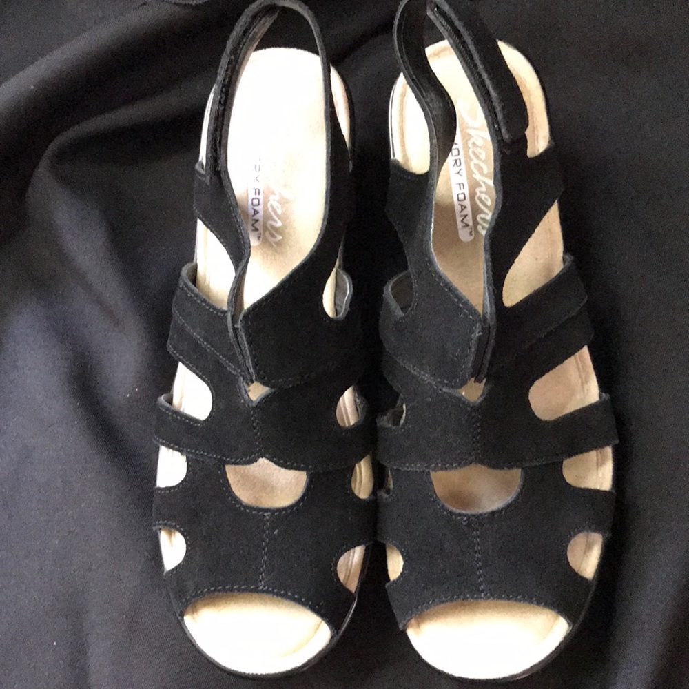 Skechers Suede Peep-toe Slingback Wedges Size 8